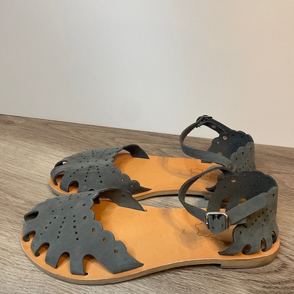 Emmanuela Gray Suede Sandals - Made in Greece